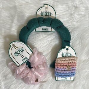 NWT Wicked Scunci Green Headband Pink Scrunchie Bundle